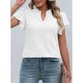 thumbnail image 3 of Spencer Women Tops Summer Dressy V Neck Ruffle Short Sleeve Shirts Casual Flowy Eyelet Blouses "White,XL", 3 of 10