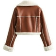 thumbnail image 5 of WTOBBY Women's Cropped Jacket with Lapel Collar and Plush Lining, Winter Warm Outerwear with Pocket, Short Length Design,Light Brown M, 5 of 5