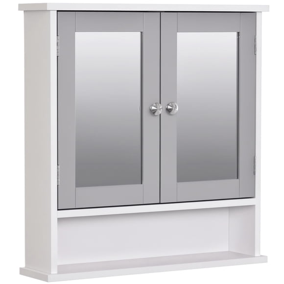 Grey & White Wall-Mounted Bathroom Mirror Cabinet w/ Adjustable Shelf - 22" Medicine Cabinet for Bath, Kitchen, Entryway - MDF Storage Cabinet