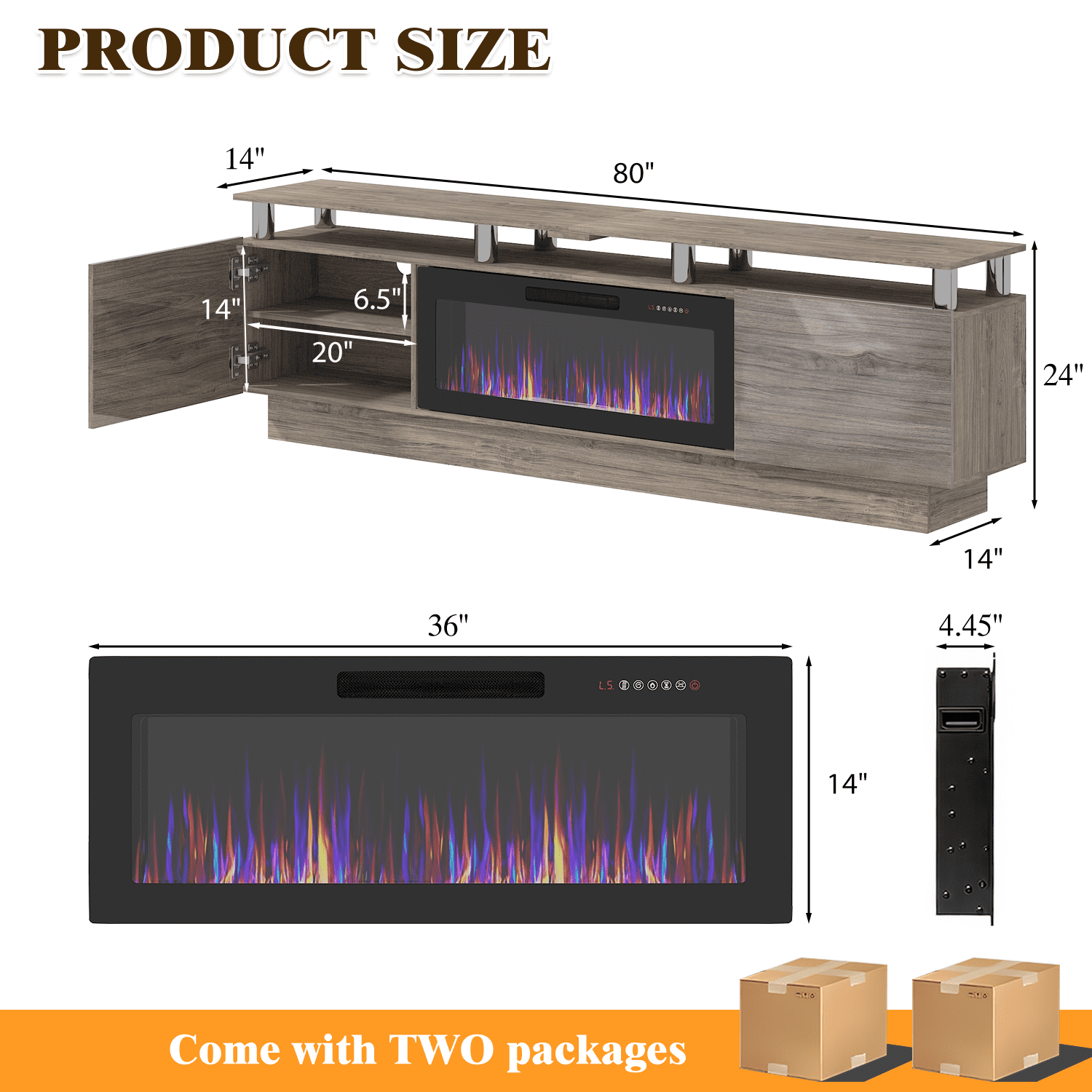 BOSSIN Fireplace TV Stand with 36" Electric Fireplace for Living Room,LED Light Entertainment Center,2 Tier TV Console Stand for TVs Up to 90"