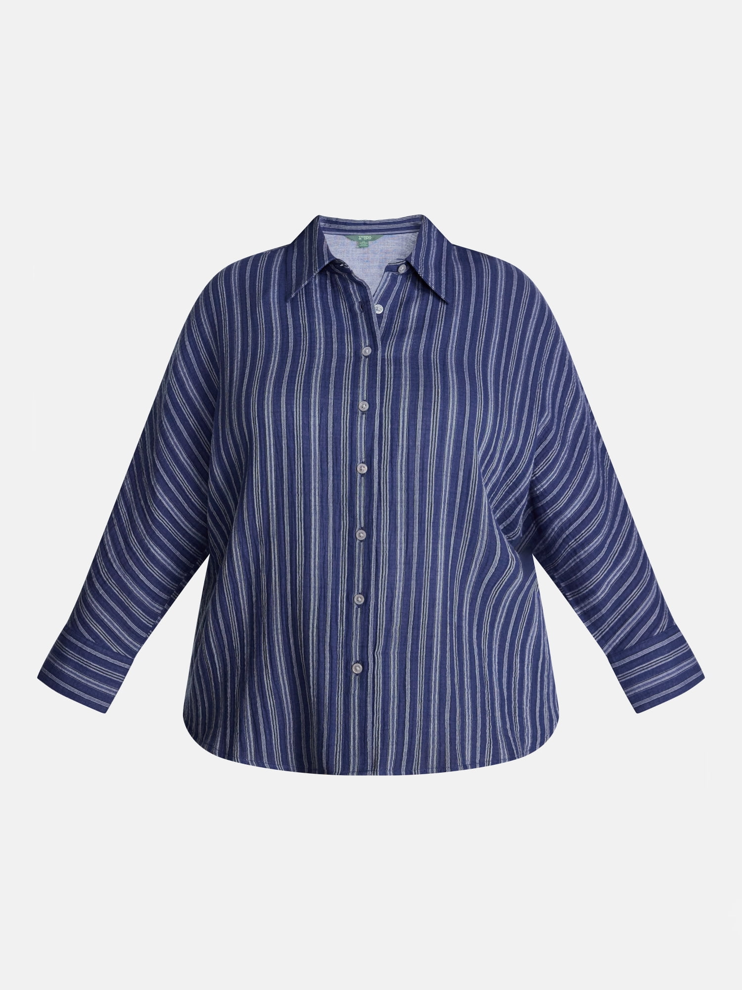 Terra & Sky Women's Plus Button Front Woven Shirt with Long Sleeves, Sizes 0X- 5X