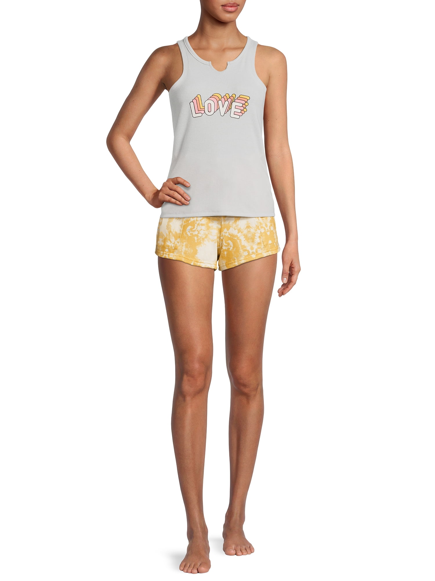 Love At First Sight Junior's and Junior's Plus Tank Top and Tie-Dye Shorts Set, 2-Piece