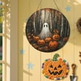 thumbnail image 5 of Gnwei Halloween Decorations Door Hanging Sign, Round Pumpkin Wooden Signs, Happy Halloween Welcome Front Door Hanger Wreath Yard Wall Home Decor for Halloween Party Supplies, 5 of 9