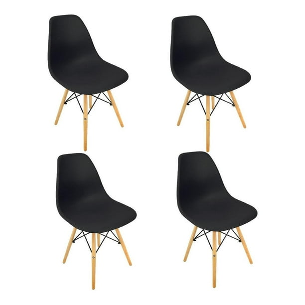 Silla Tipo Eames Moderna Set 4 Pzas Para Comedor Minimalista negro 1