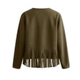 thumbnail image 4 of Ndbuld Thin Jackets for Women Lightweight Women V Open Front Long Sleeve Studded Fringe Tassel Cropped Solid Casual Western Jacket Outerwear,Army Green,M, 4 of 6
