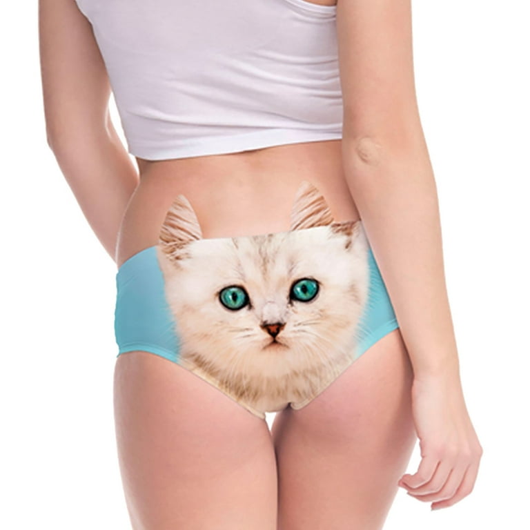 TAIAOJING Women's Underwear Briefs Flirty Funny 3D Cat Printed Animal  Middle Waist Tail Underwears Briefs Gifts With Cute Ears 6 Pack