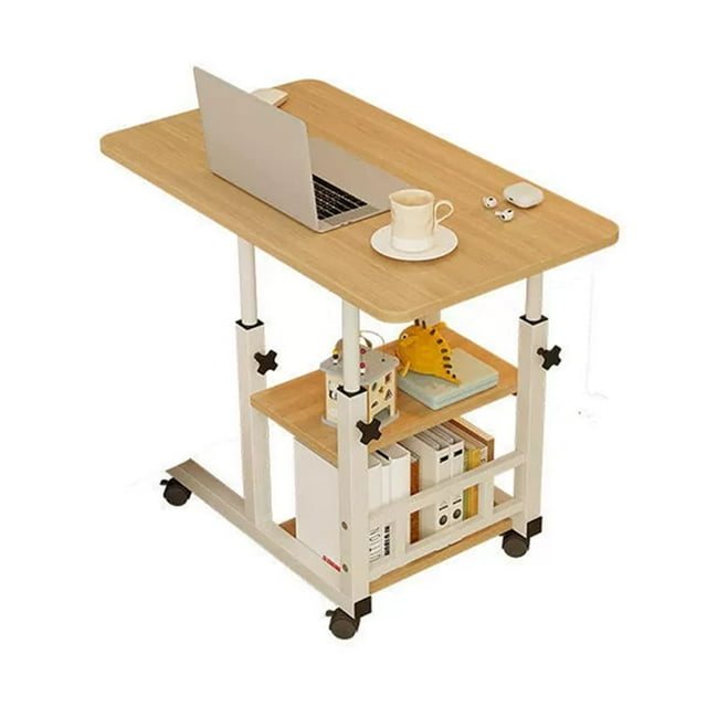 YUSAZENS Bureau Debout Mobile, Bureau Roulant Portable à Hauteur Réglable, Table d'Appoint Inclinable en Forme de C pour Canapé et Salon