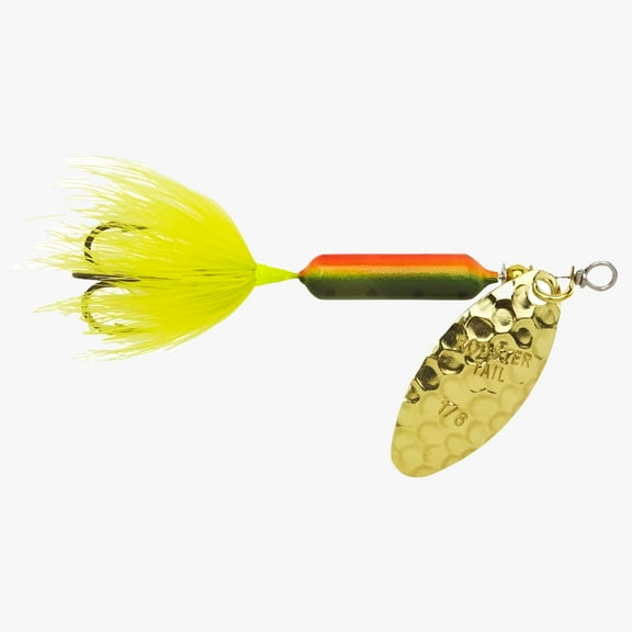 Worden's Rooster Tail, Inline Spinnerbait Fishing Lure, Hammered Brass Firetiger, 1/8 oz