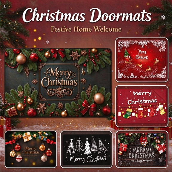 OVFUIZ Christmas Door Mat 24x16in Grip-Enhanced Absorbent Rug Christmas Welcome Mat for Front Door Entryway Living Room Home Decorations