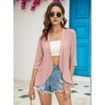 thumbnail image 4 of Summer Cardigan for Women Spring Netted Knit Ruffle Half Sleeve Cover Ups Gray Pink L, 4 of 9