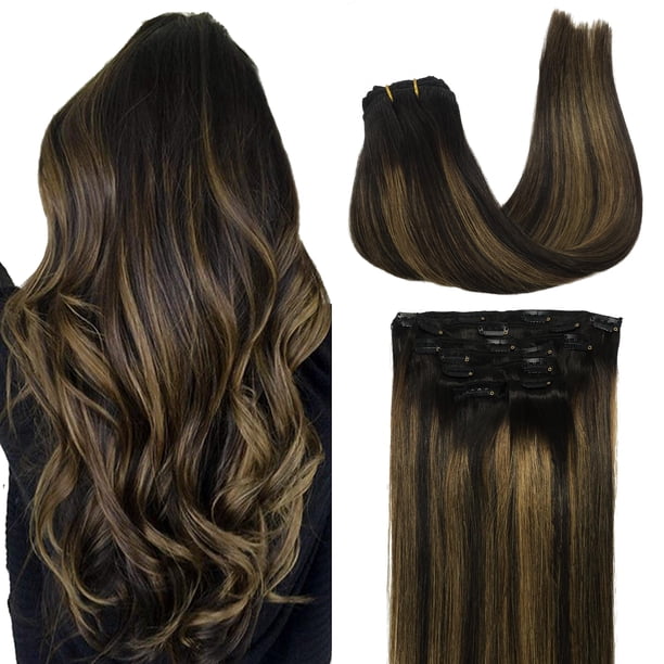 Extensiones de cabello con clip, cabello humano real, extensiones de cabello humano Remy con clip para mujeres, cabell