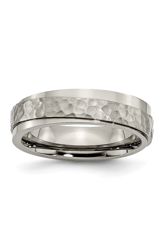 Grey Titanium Ring Band Wedding Ridged Comfort 6mm Edge Hammered and Polished