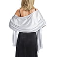 thumbnail image 3 of HNMKIU Women's Silk Shawl for Elegant Evening Wear – Graceful Satin Wrap for Party Dress Accessories Silver,One Size, 3 of 5
