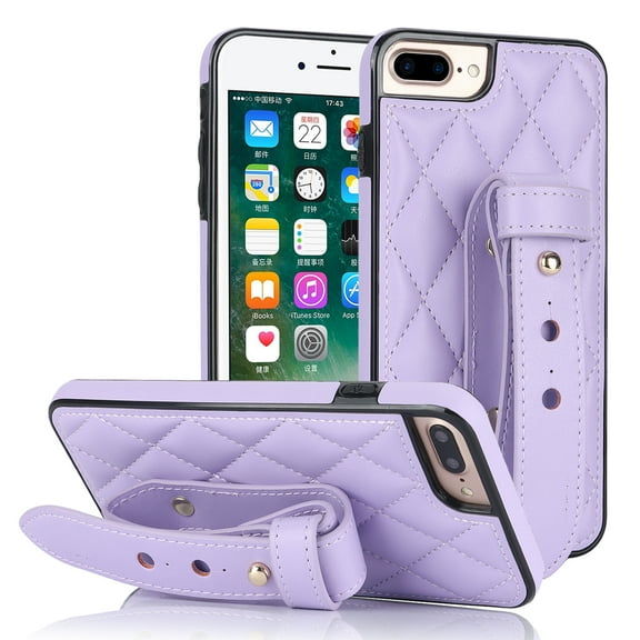 TECH CIRCLE For iPhone 7/8/SE 2022 2020 Case with Wrist Band, Luxury PU Leather Kickstand Full-Body Shockproof Protective Bumper Women Girl Back Cover for Apple iPhone 7/8/SE 2022 2020 4.7",Purple