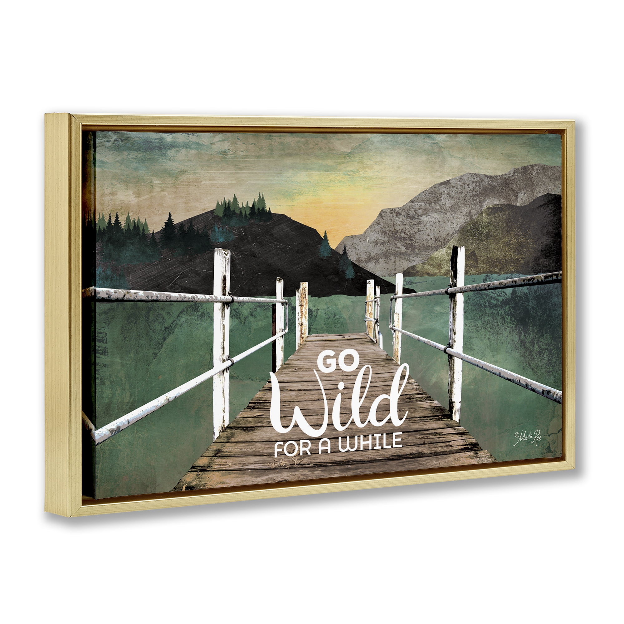 Stupell Industries Go Wild Rustic Phrase Landscape Painting Gold Floater Framed Canvas Art Print Wall Art, 25 x 17