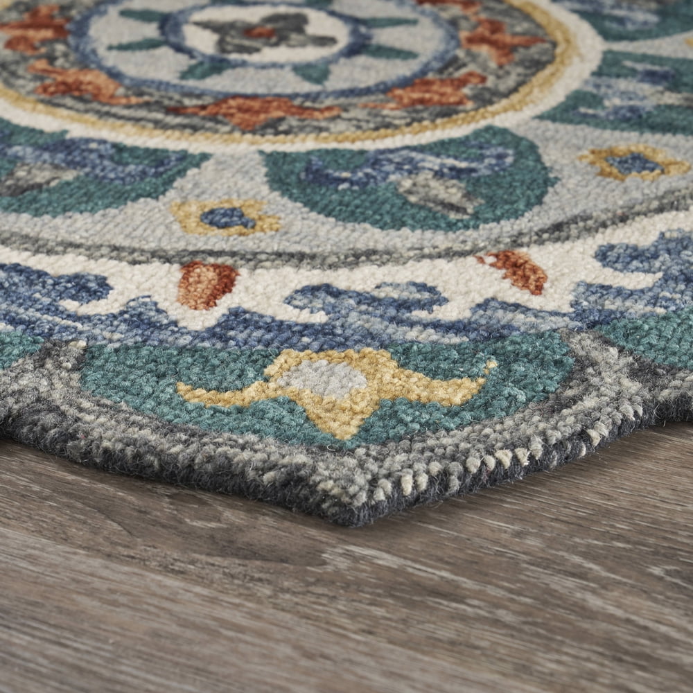 Ox Bay Talia 4' Round Green Medallion Wool Indoor Area Rug