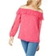 thumbnail image 2 of Michael Kors Blusa con hombros descubiertos y mariposa para mujer, rosa, mediana Michael Kors fuera del hombro, 2 of 2