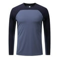 thumbnail image 4 of Timoontee Men's Stretch Athletic Shirts Modern Fit Long Sleeve Crewneck Pullover Blouses Lightweight Quick Dry Hiking Running Gym Workout Color Block Tops Blue L, 4 of 5
