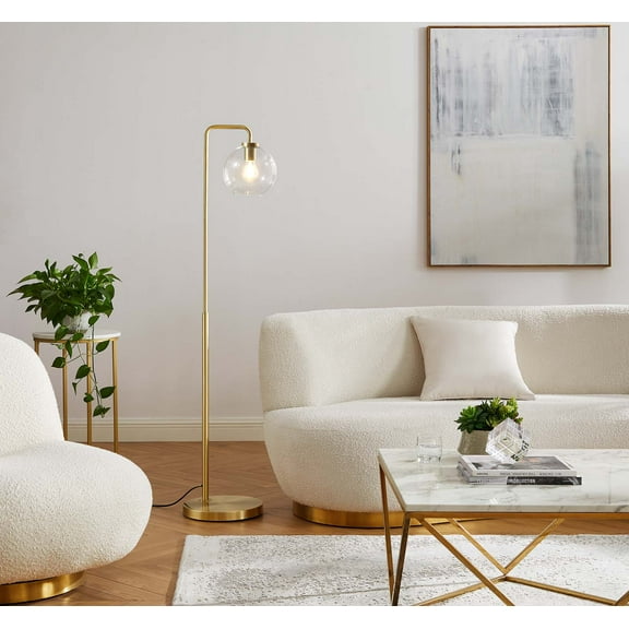 Modway Silo Glass Globe Glass and Metal Floor Lamp in Satin Brass