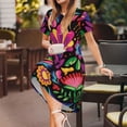thumbnail image 3 of Uemuo Colorful Floral Embroidery Mexican Print Womens Summer Dress Casual Swing Short Sleeve Sundresses Beach A-line Shift Dress, 3 of 6
