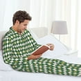 thumbnail image 5 of KLL Light Green Squares Sleepwear Mens Flannel Pajamas,Long Cotton Pj Set, 5 of 7