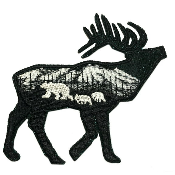 Glitter Elk Bear Family Embroidered Patch Iron/Sew-On Applique Travel Souvenir