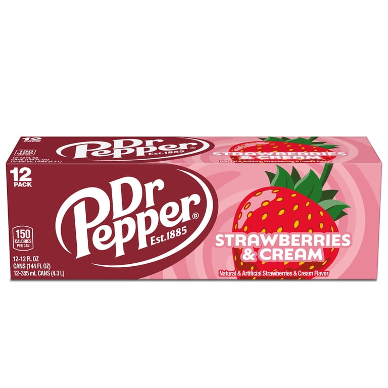Dr Pepper, Soda Pop, 12 fl oz, 12 Pack Cans Strawberries & Cream