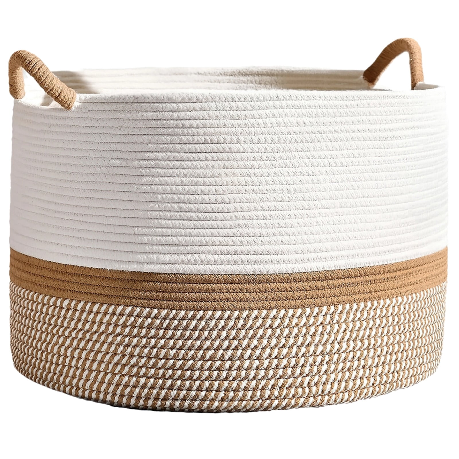 Cotton Woven Basket with Handles, 15.7" x 13" Large Cotton Rope Woven Storage Basket for Organizing, Laundry Hamper, Round Toy Organizer Bin for Nursery, Living Room, Bedroom