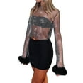 thumbnail image 2 of Faithtur Hauts d'Été en Maille Transparente pour Femmes Manches Longues Col Rond Patchwork Plume Clubwear, 2 of 5