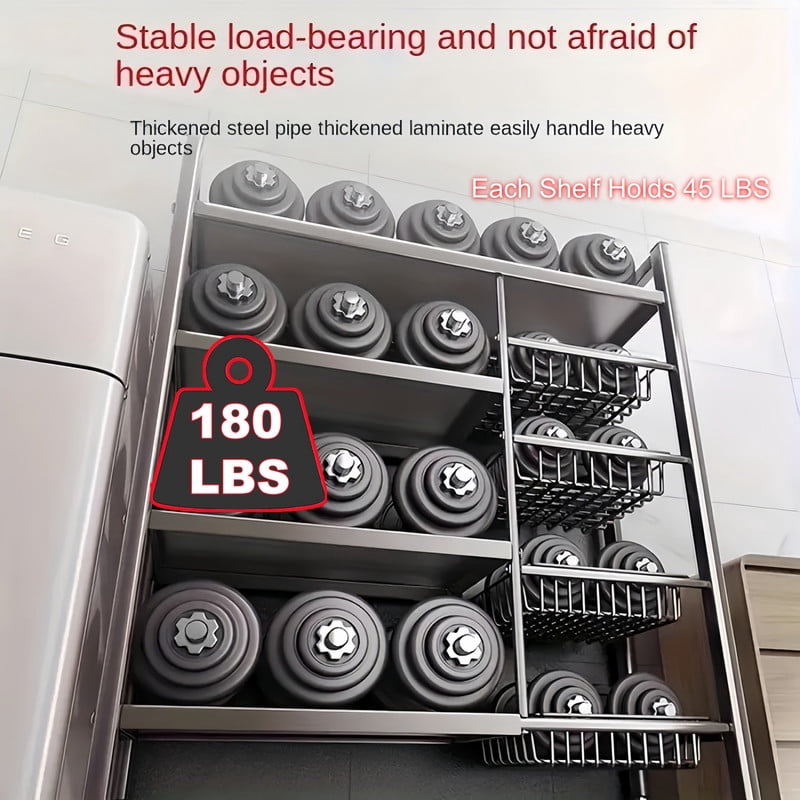 Howcool Movable Kitchen Rack w/ Wheels, Heavy-Duty 4-Tier Storage Cart w/ 3 Mesh Baskets , Metal Shelf Organizer