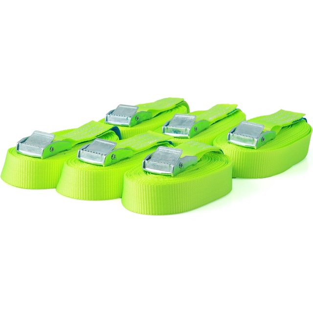 Juego de 6 correas de amarre con hebilla, cinturón de bloqueo por apriete, correas de fijación máx. 250 kg, según, longitud 4 m ancho 25 mm, en una sola pieza, amarillo fluorescente