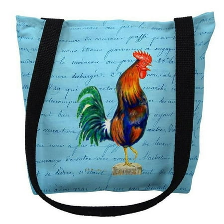 Betsy Drake Interiors Blue Rooster on Blue Script Medium Tote Bag 16x16