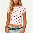thumbnail image 4 of SAWOBUUN Women Cute Polka Dot T Shirt Short Sleeve Slim Stretch Crew Neck Trendy Summer Top, 4 of 7