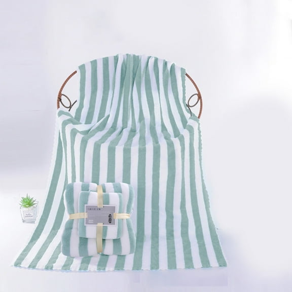 JeashCHAT 2 Piece Striped Towel Set, Bath Towel and Hand Towel, Super Soft Highly Absorbent Quick Dry Towels, Face Towel Bath Towel Set for Bathroom Shower Hotel Beach Pool Spa, Green