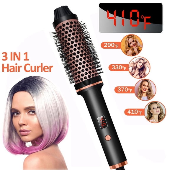 3in1 Ionic Hair Curler Straightener Professional Curling Iron Heated Hair Styling Brush Anti-Scald Thermal Brush US Plug Plastic Black,1* Heated Styling Brush