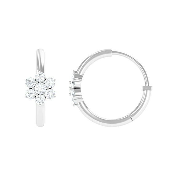 Rosec Jewels Natural White Diamond Flower Hoop Earring for Women, 10K White Gold