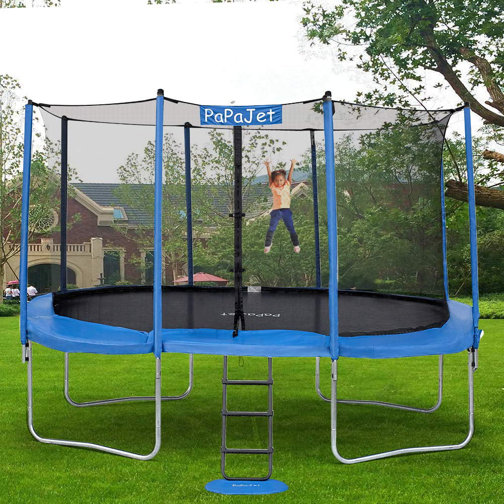 Papajet Trampoline 10x17FT 9X14FT Oval Trampolines for Kids with Safety Enclosure Net Jump Spring Pad Large Outdoor Backyard Trampoline TUV Certificated with Basketball Hoop Ladder