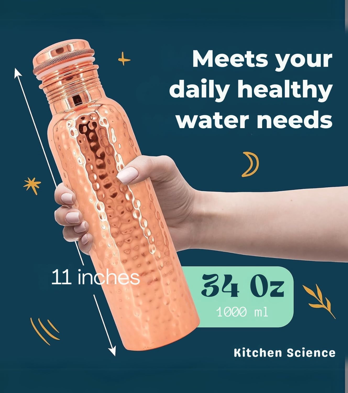 Copper Water Bottle (34oz/1000ml) w/a Carrying Canvas Bag | 100% Pure Copper Bottle for Drinking Water | Lab-Tested, Heavy Duty & Leak-Proof | Authentic Ayurvedic Copper Water Bottle
