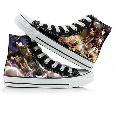 

High-top Anime Casual Shoes Attack on Titan Sneakers High-top Lace Up Canvas Shoes Eren Jager/Mikasa Ackerman Pattern Skateboard Shoes for Boys Teens Men Anime Fans