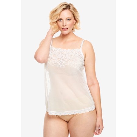 Lace Sheer Camisole - Comfort Choice Plus Size Sheer Lace Trim Camisole