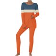 thumbnail image 2 of Womens Two Piece Outfits Long Sleeve Color Block Tops Long Pants With Drawstring Tracksuit Jogger Sets, 2 of 5