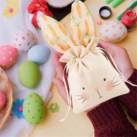 Ympkerial Reusable Burlap Bunny Drawstring Treat Bag Rabbit Ear Design Favor Pouch for Easter Parties Baby Showers Birthday Celebrations Set of 1 Bag