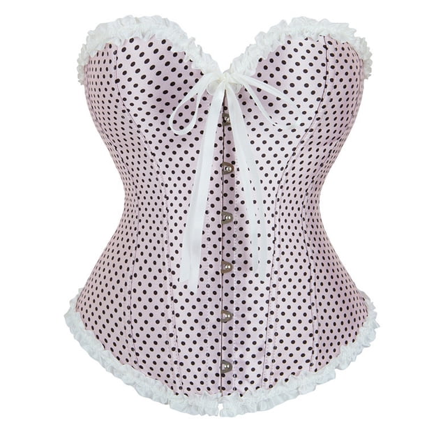 Corsé de encaje con lazo plisado de lunares rosa claro para mujer Fridja nalpqowj30807