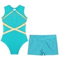thumbnail image 2 of LiiYii Girl's Gymnastics Leotard and Shorts for Ballet Dance Unitards Sleeveless Bodysuit Activewear Set Blue Green 8, 2 of 7
