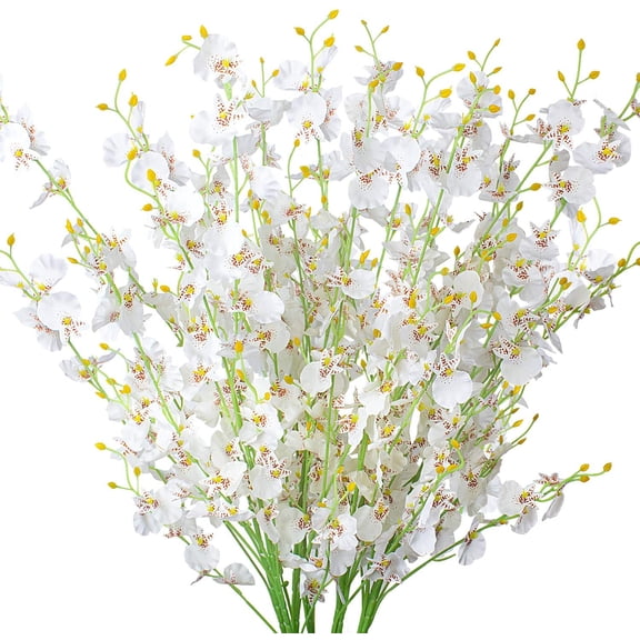 Artificial Orchid Silk Fake Flowers Faux Dancing Lady Orchids Stems Flower 10 Pcs Real Touch for Wedding Home Office Party Hotel Yard Decoration Restaurant Patio Festive Furnishing (White)