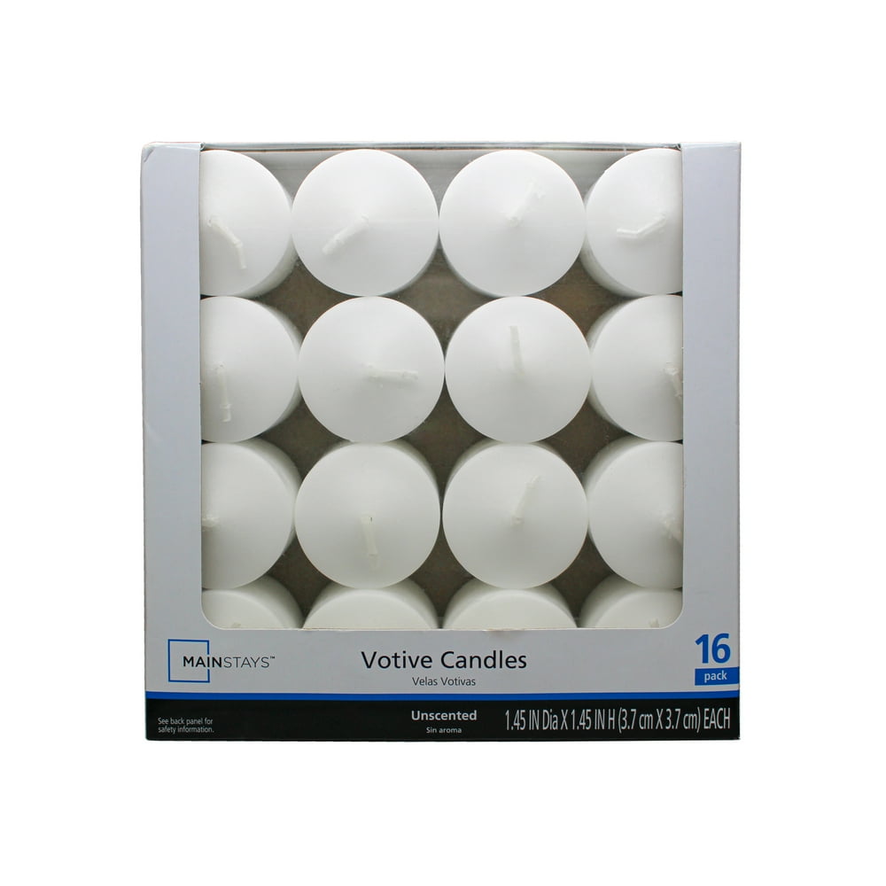 Mainstays Unscented Votive Candles, White, 16Pack