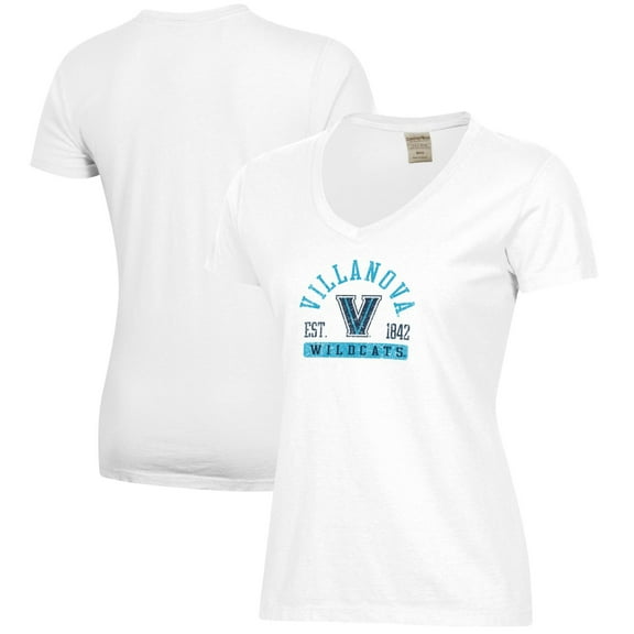 Women's  White Villanova Wildcats Arch Logo Comfort Wash V-Neck T-Shirt