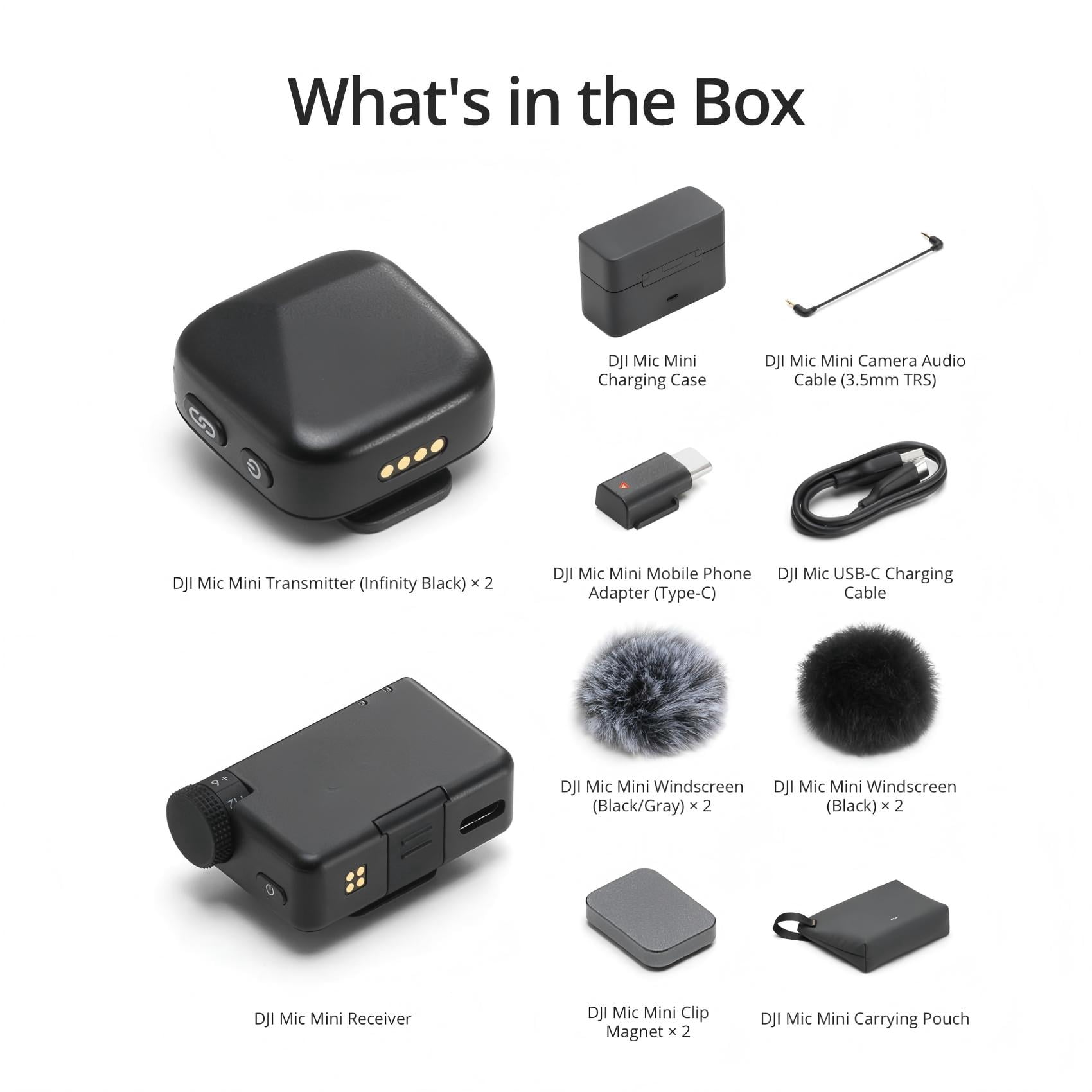 Mic Mini (2 TX + 1 RX + Charging Case), Wireless Lavalier Microphone for iPhone/Camera/Android, Ultralight, Detail-Rich Audio, 48h Use, Noise Cancelling, Automatic Limiting, Vlog, Streaming