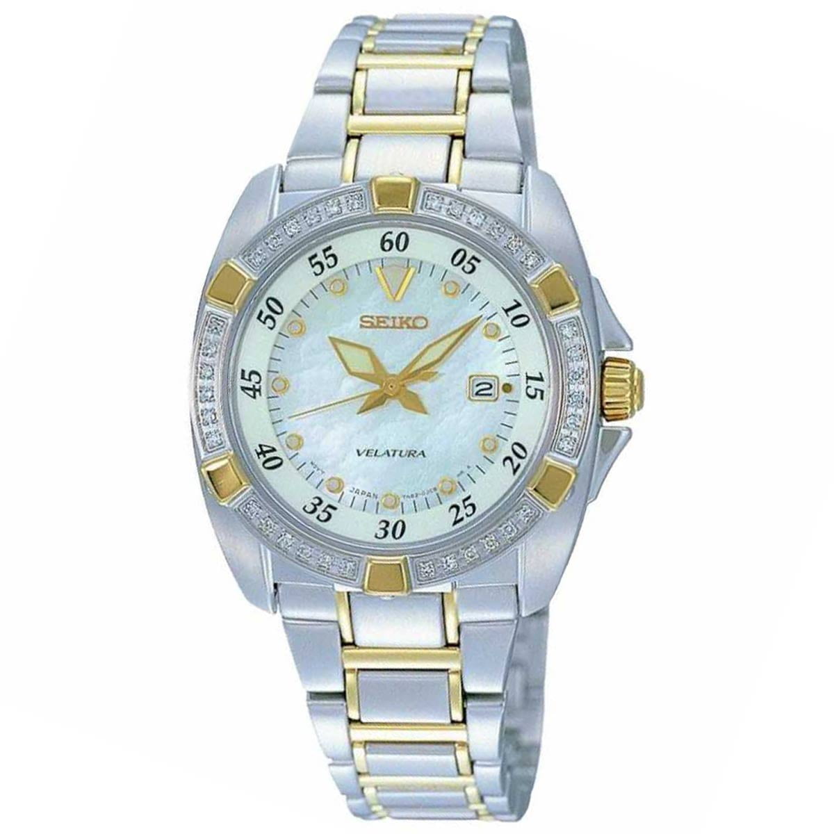 Seiko Women's SXDA20 Velatura Diamond White MOP Dial Two Tone