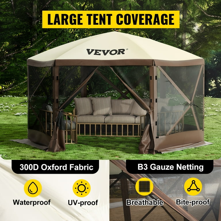BENTISM Pop-up Camping Gazebo Camping Canopy Shelter 6 Sided 12' x 12' Sun  Shade 